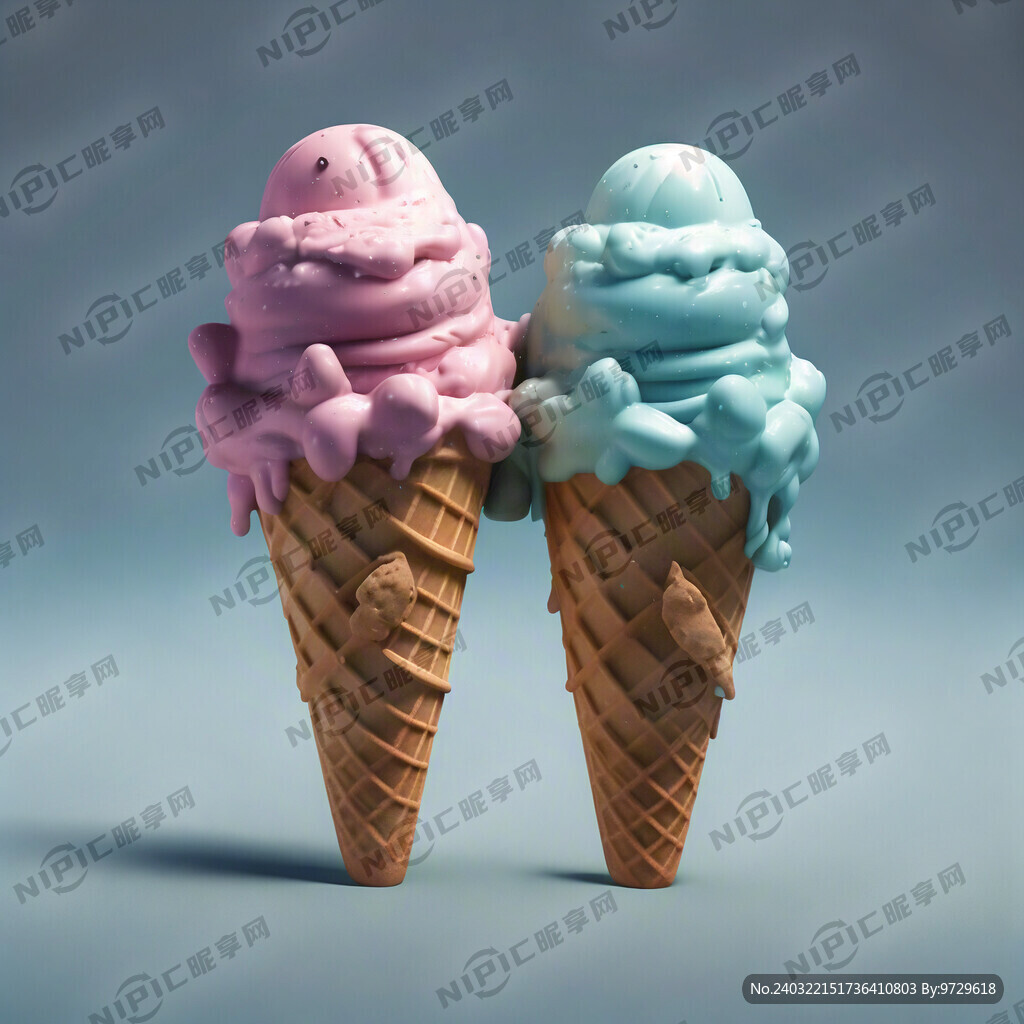 冰淇淋和雪糕手拉手卡通