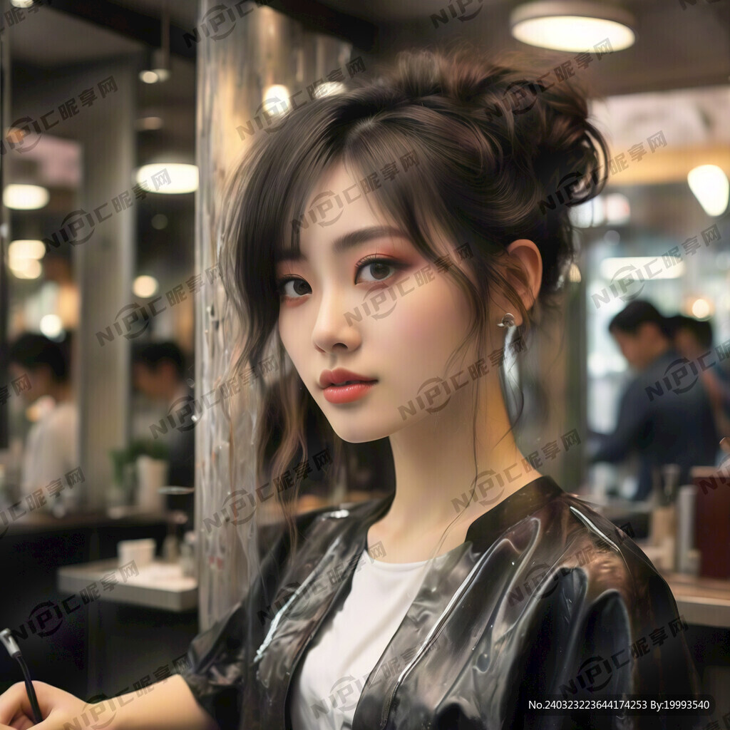 在美发店烫头的美女