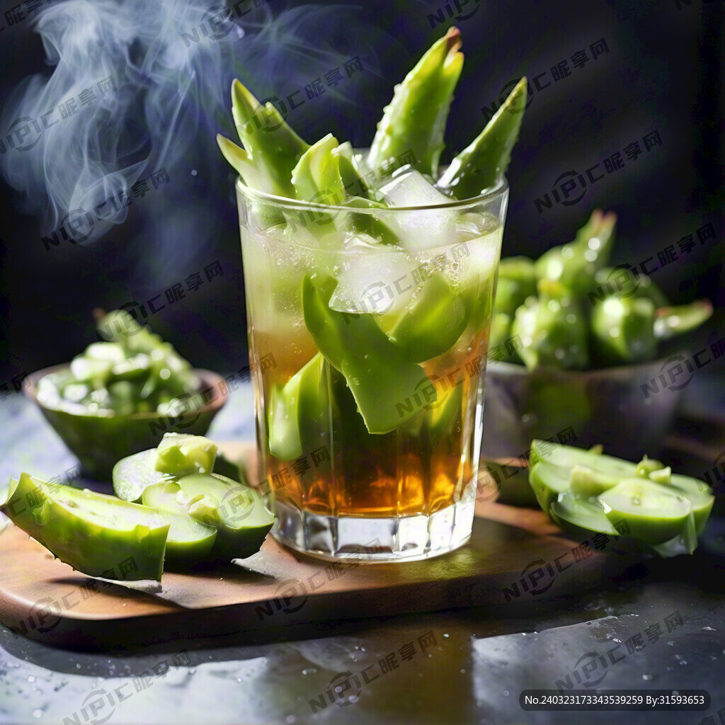 青色的茶汁 茶汁里还有芦荟肉