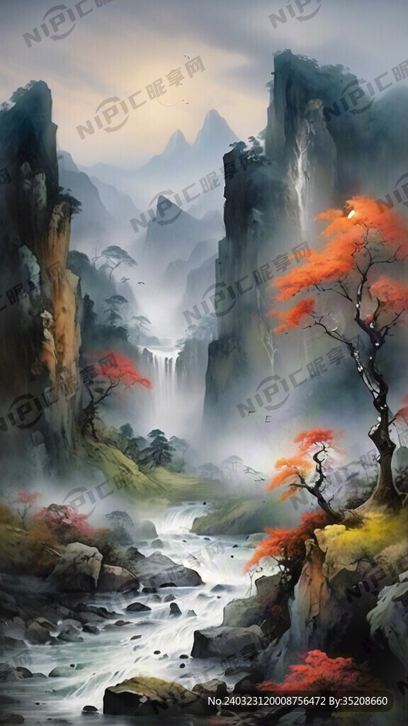 山谷 中国风 中国画 山水