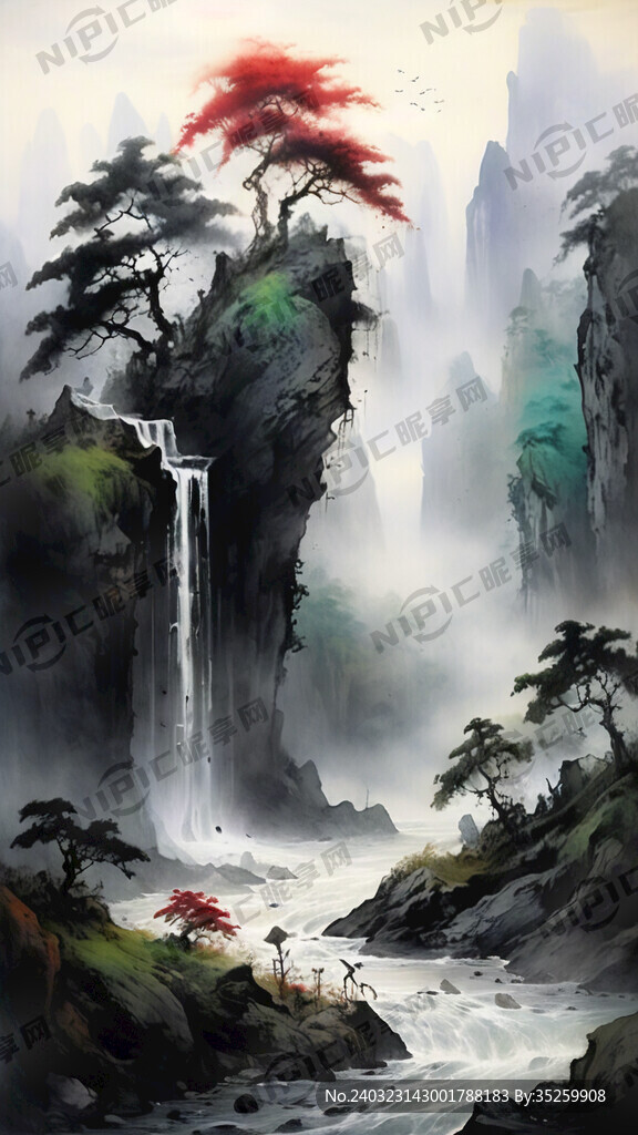 山谷 中国风 中国画 山水