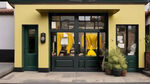 用深黄色和绿色搭配设计现代风格的门面