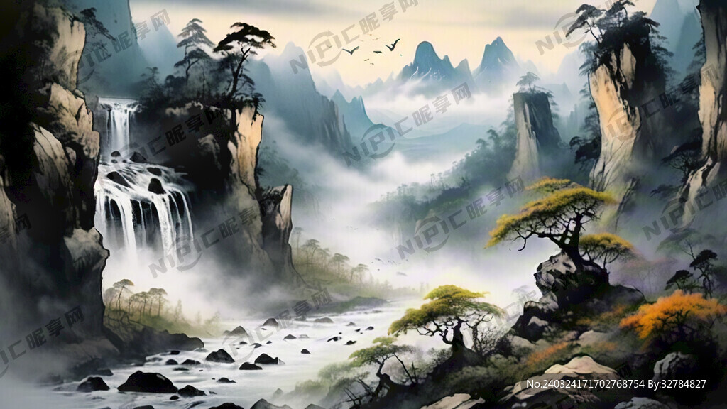 山谷 中国风 中国画 山水