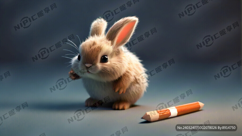 卡通拿铅笔的小兔子