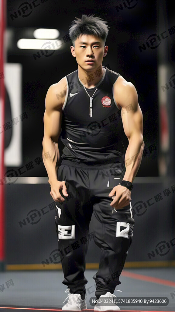 运动员 黑色裤子    全身照