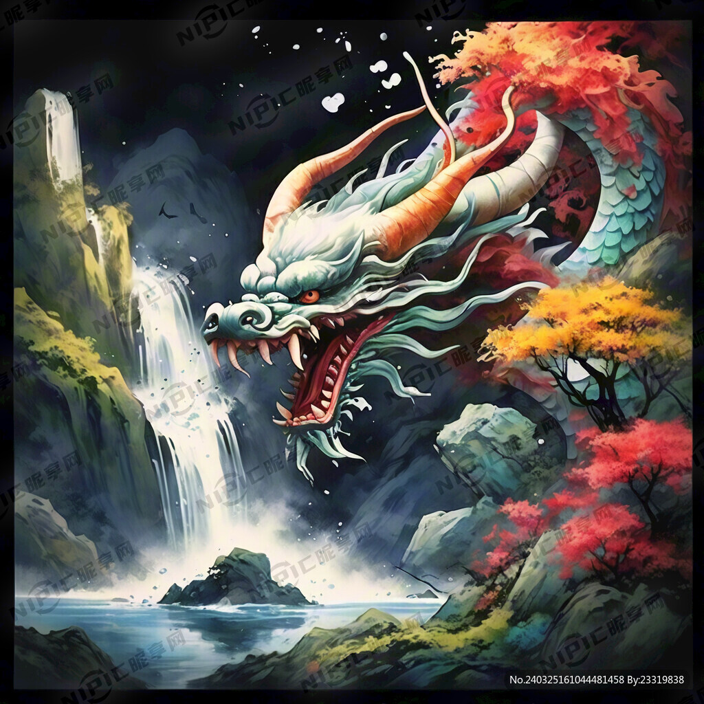 春天一条中国龙在山水间穿梭