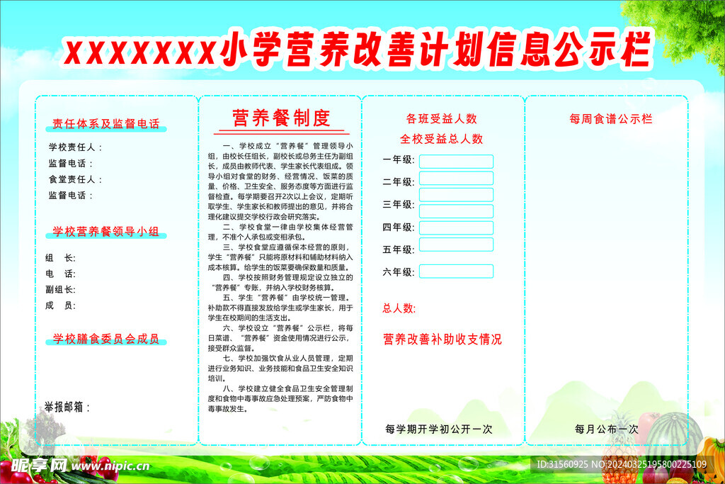 学校营养改善计划信息公示栏