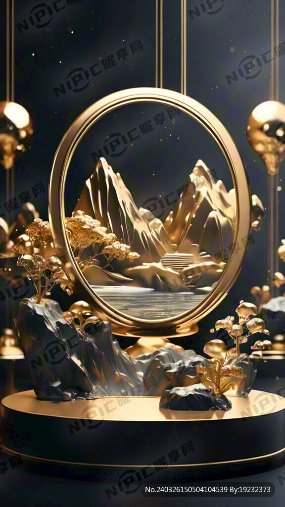 金色 水 山 电商 简约 金沙