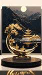 金色  水 山  电商  简约   金沙  高级   产品展示台   模糊  背景  暗纹