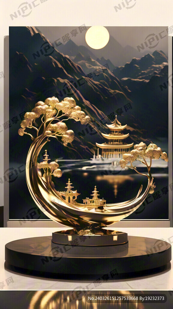 金色 水 山 电商 简约 金沙