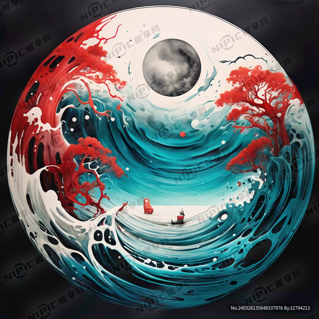 海天一色 水墨风