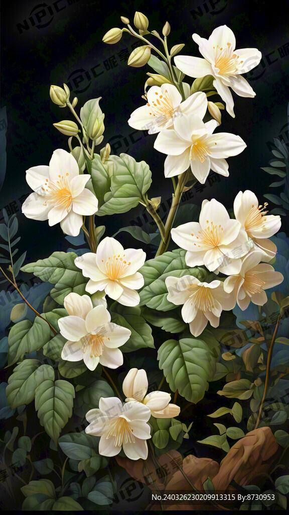茉莉花丛 插画风格
