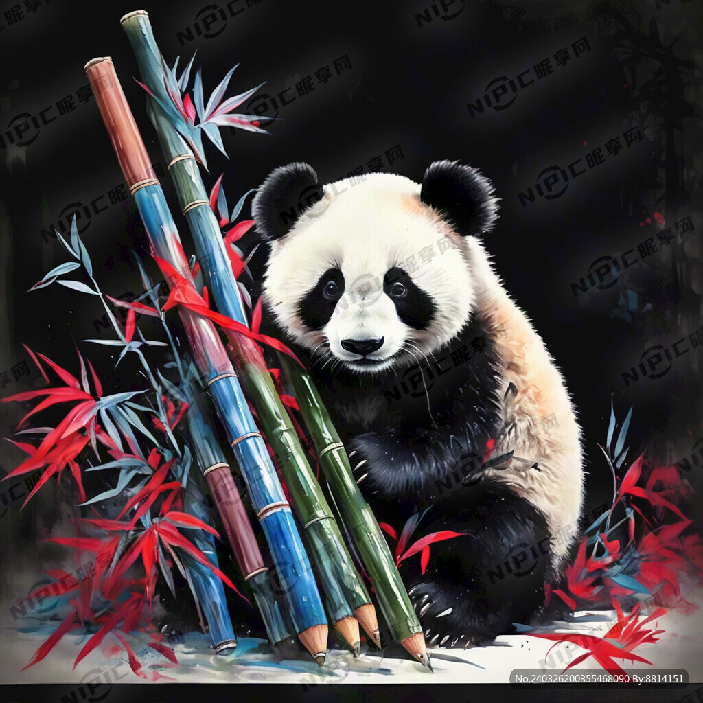 一个熊猫抱着一根竹子笔 要线稿