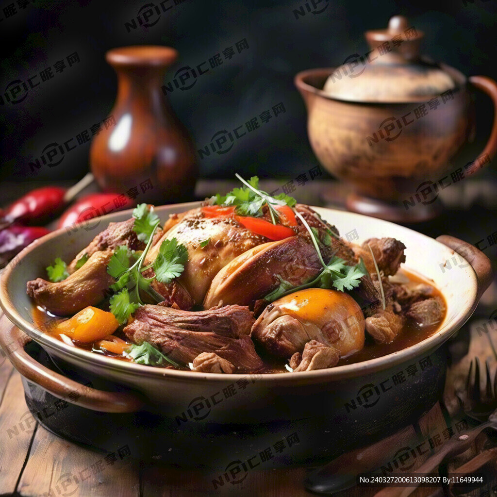 炖鸡  烤带皮羊肉  风干肉