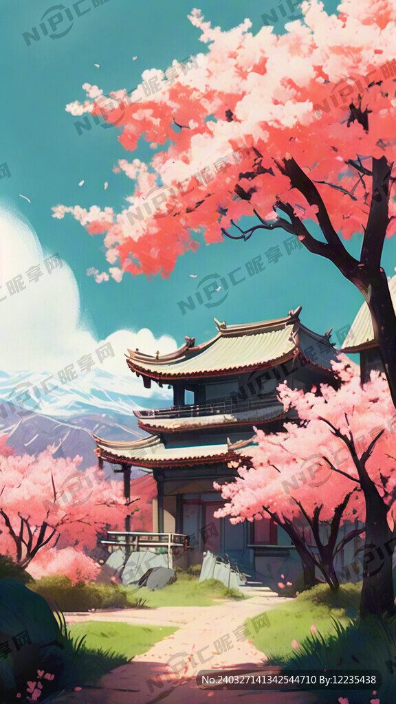 樱花遍地开 插画风景