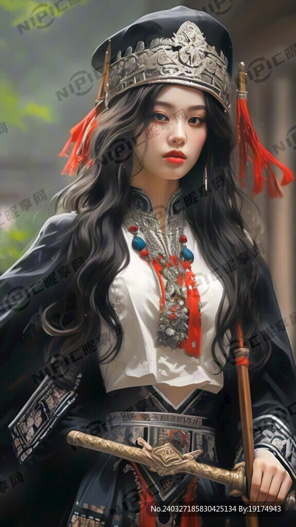 苗族族长 女神 头戴斗笠