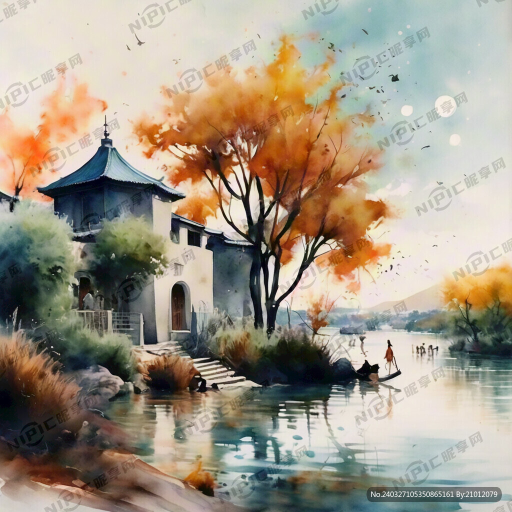 阳澄湖疗养院水彩画