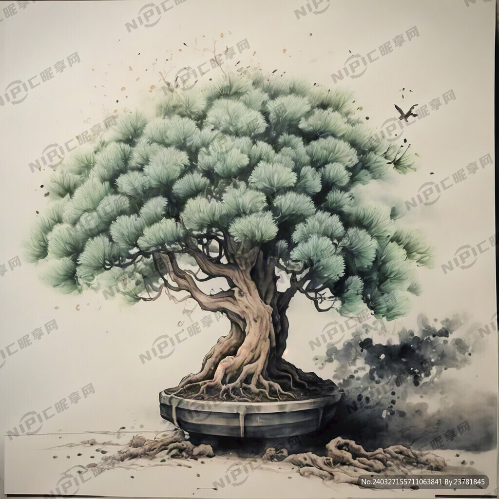 菩提树国画白描图