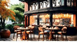 国南古厝，咖啡厅，骑楼，复古，中式，红砖，仿树桩的桌椅，