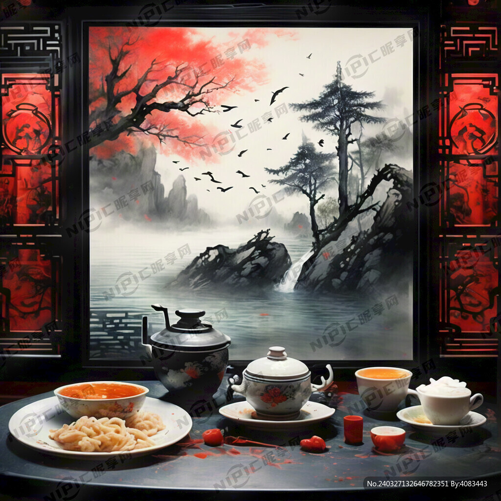 中式餐饮背景桌面近景