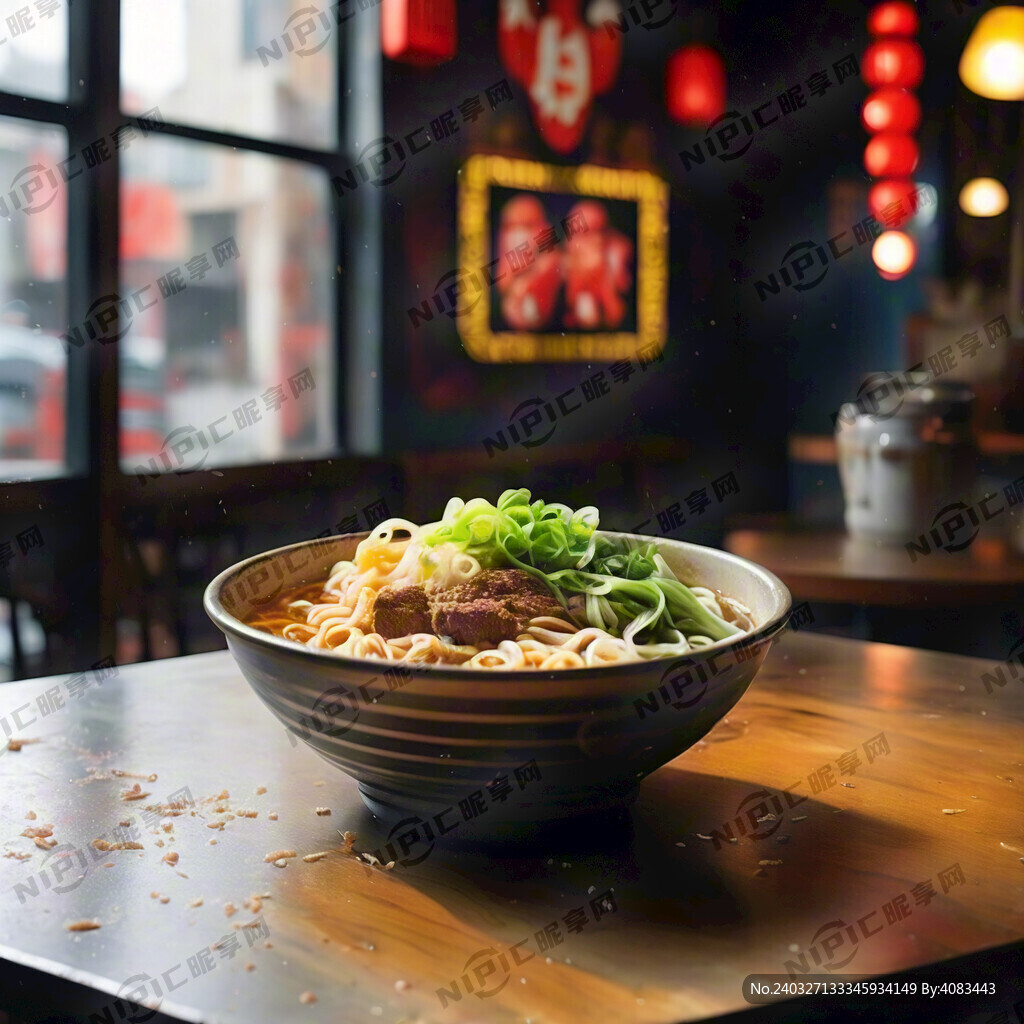 餐饮老店背景桌面上一碗牛肉面近