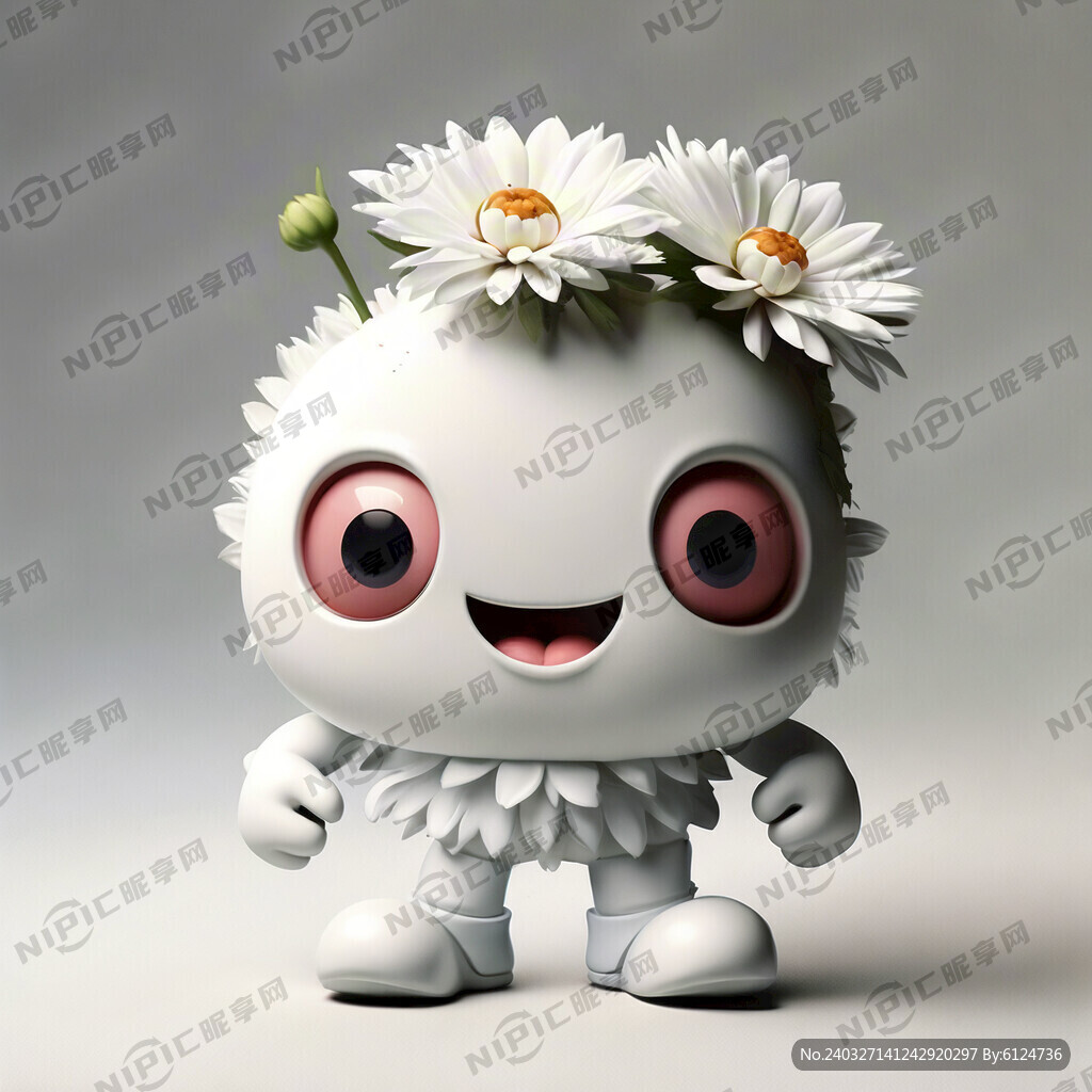 白色菊花卡通人 可爱