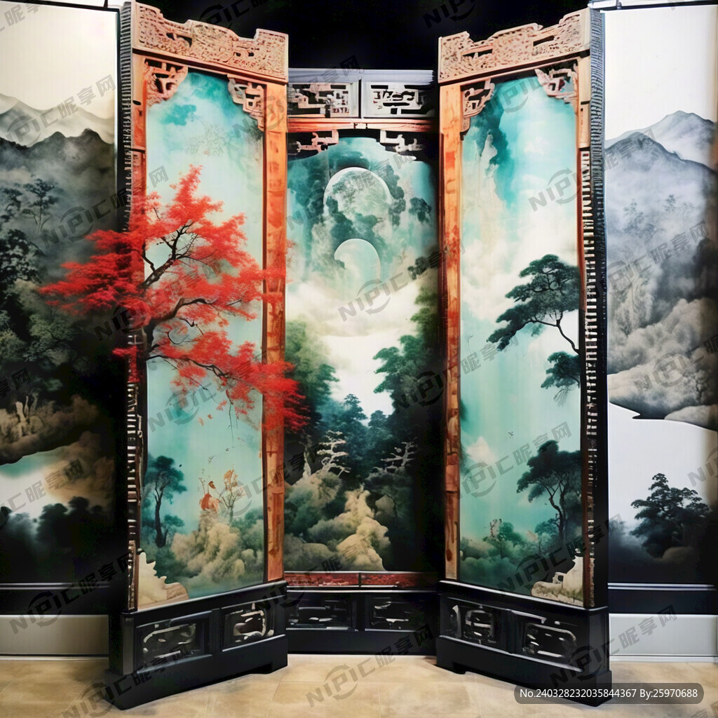 古典山水画屏风6条高246厘米