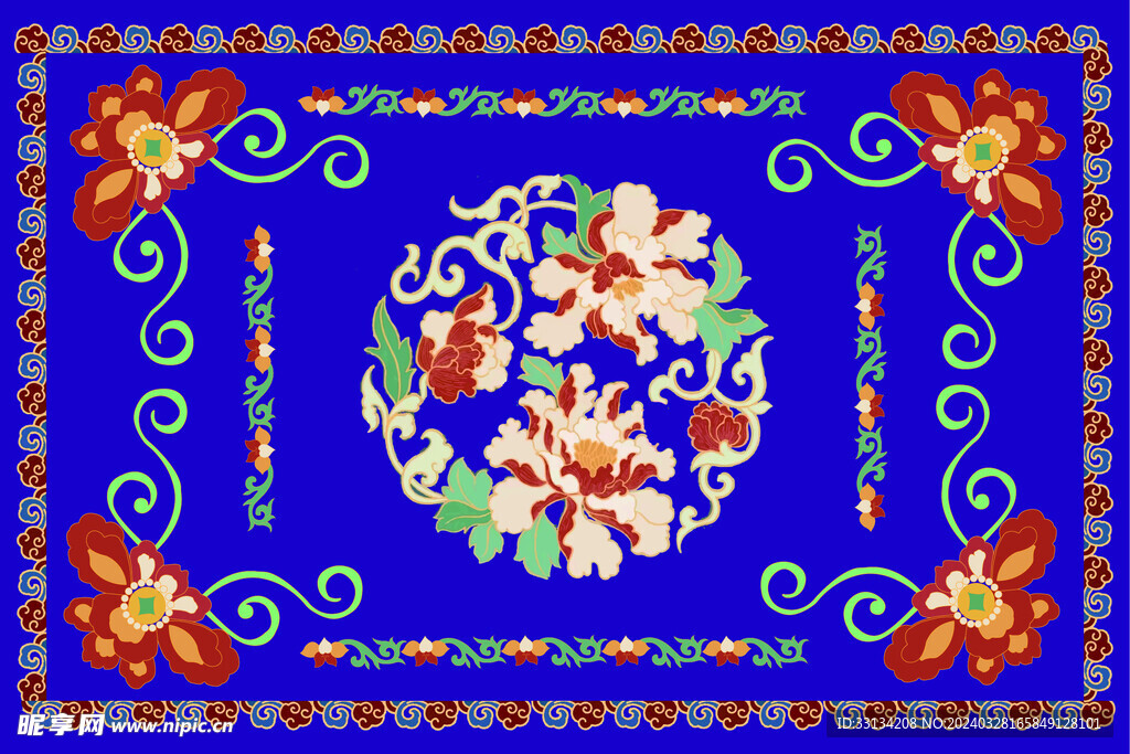 蓝色调地毯设计花纹图案AI原文