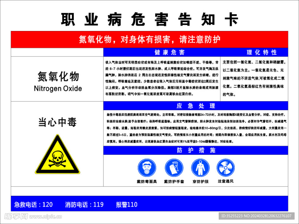 氮氧化物职业危害告知卡