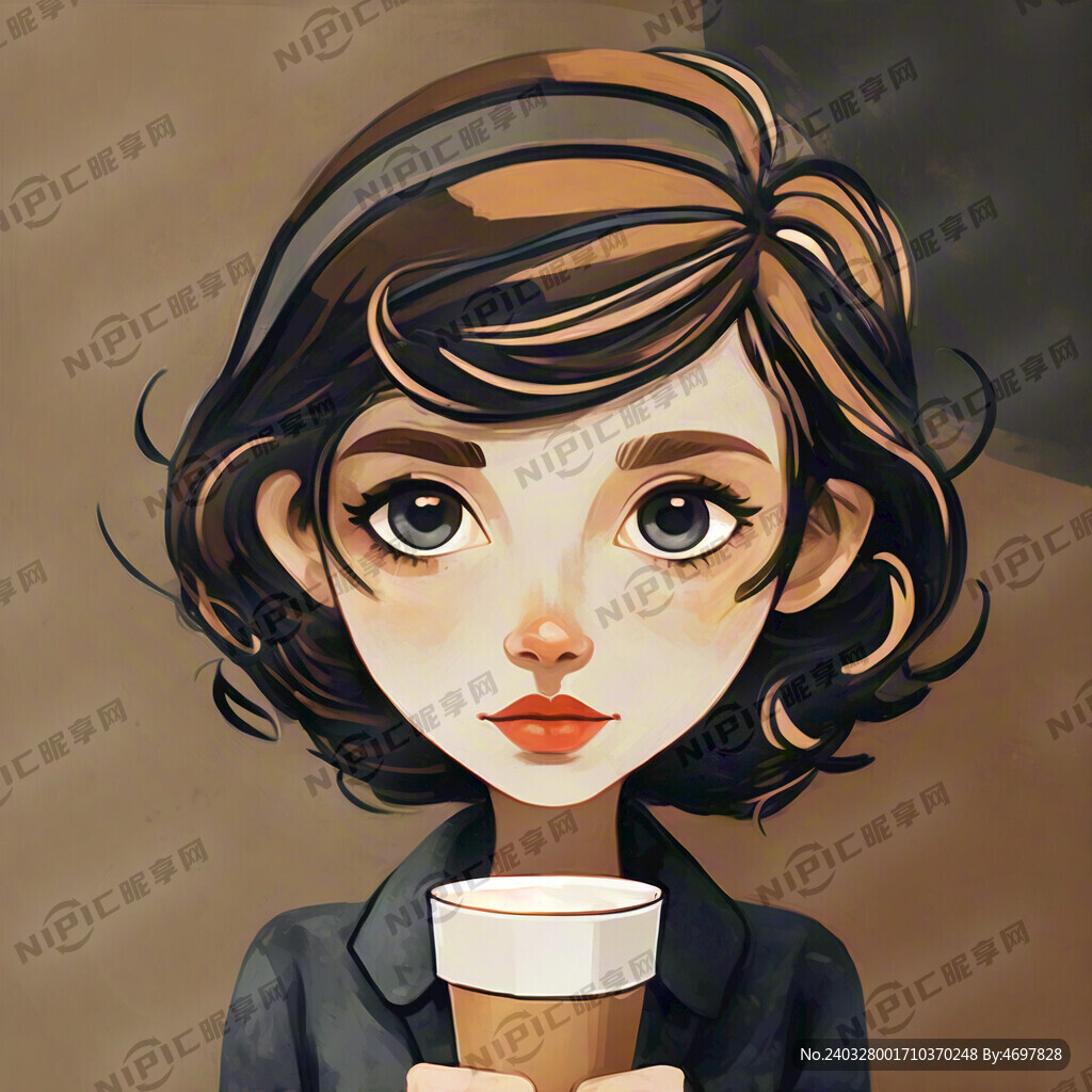 咖啡卡通女孩 简约线条