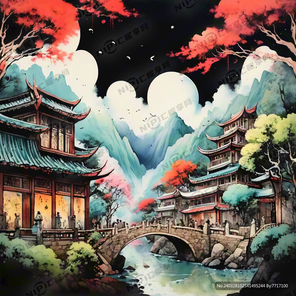 画一幅带有东南亚代表性建筑特色