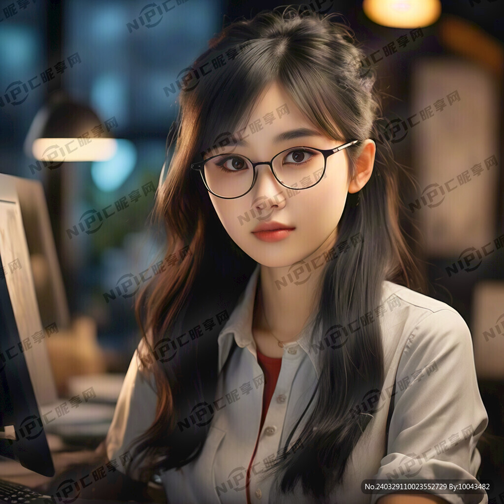 戴眼镜的女孩设计师 大眼睛