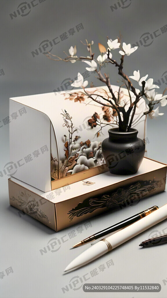白色为主金色点缀简单大气笔盒包