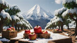 阿克苏冰糖心苹果包装，有雪山，有果园，有女孩手摘苹果