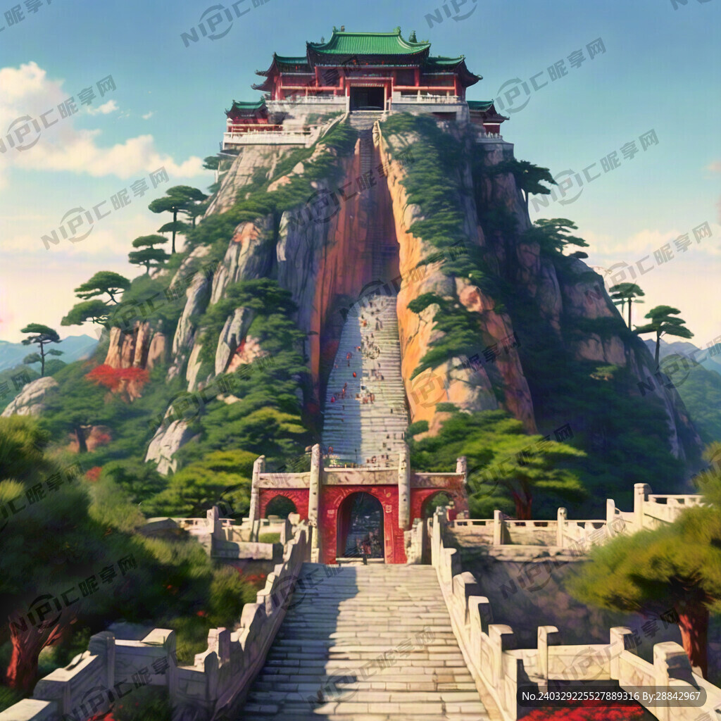 泰山迎客松为主题山为背景