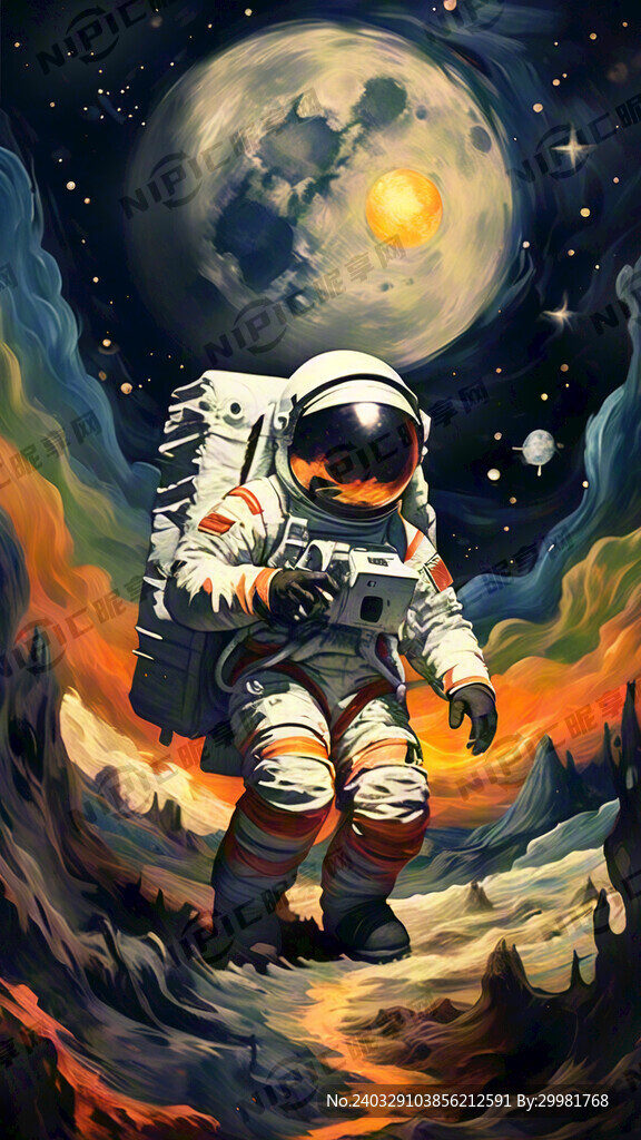 太空 月球 宇航员 卫星 卡通