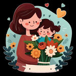 母亲节可爱母子花朵图案