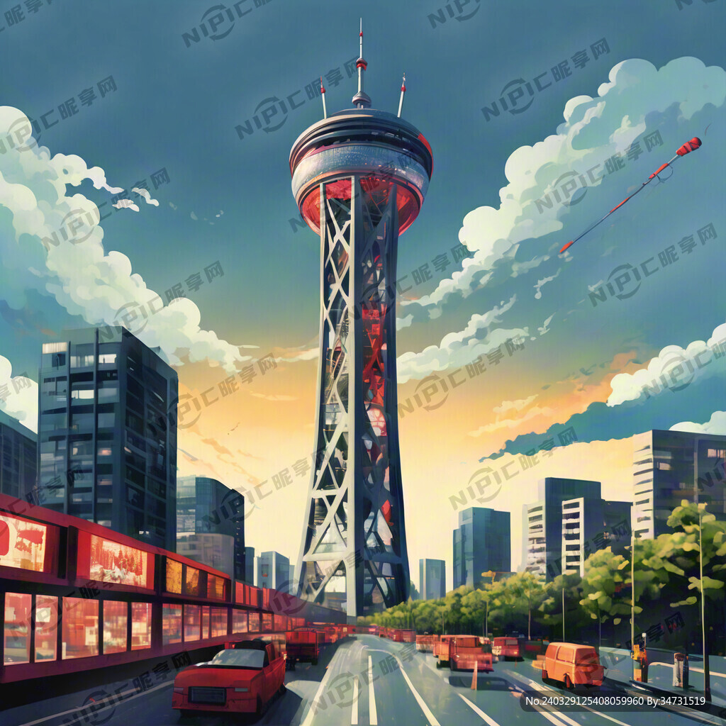 成都339电视塔 扁平化插画