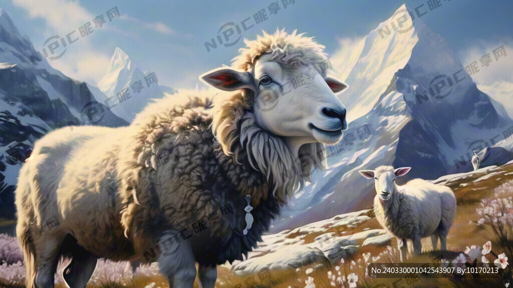 雪山下有羊群 杏花