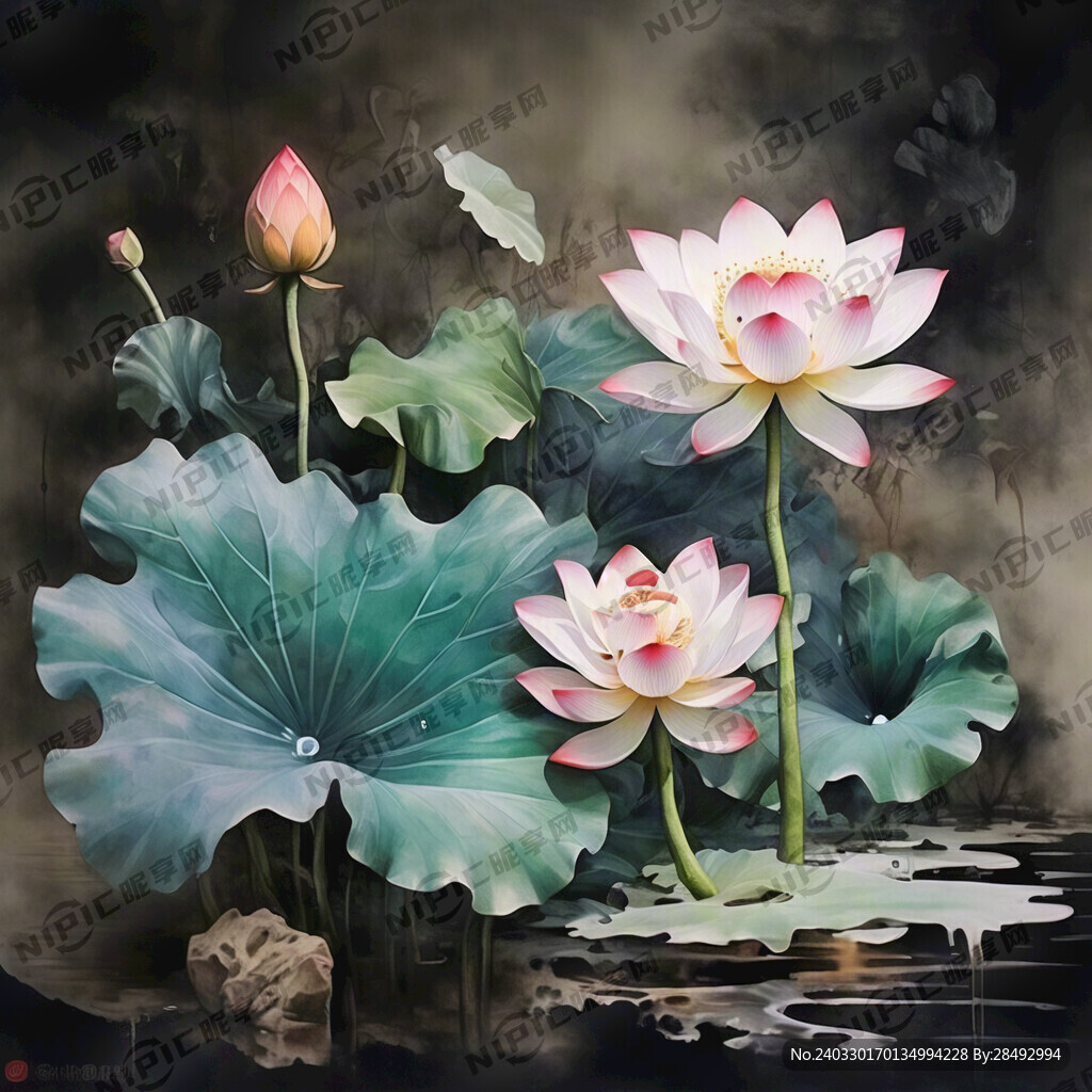 荷叶荷花 水墨 艺术创想