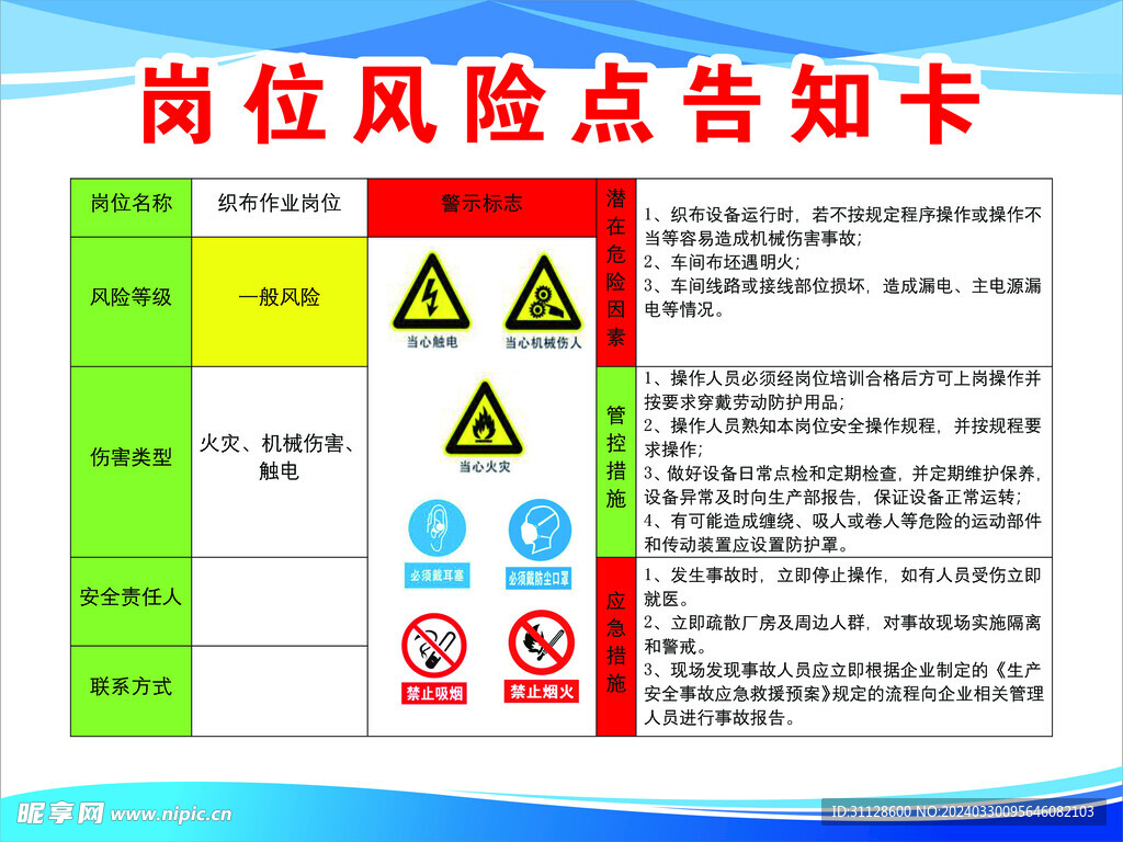 织布风险告知卡