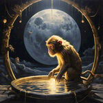 金色猴子在井口捞月亮，玄幻，到处是猴子，看着很诡异