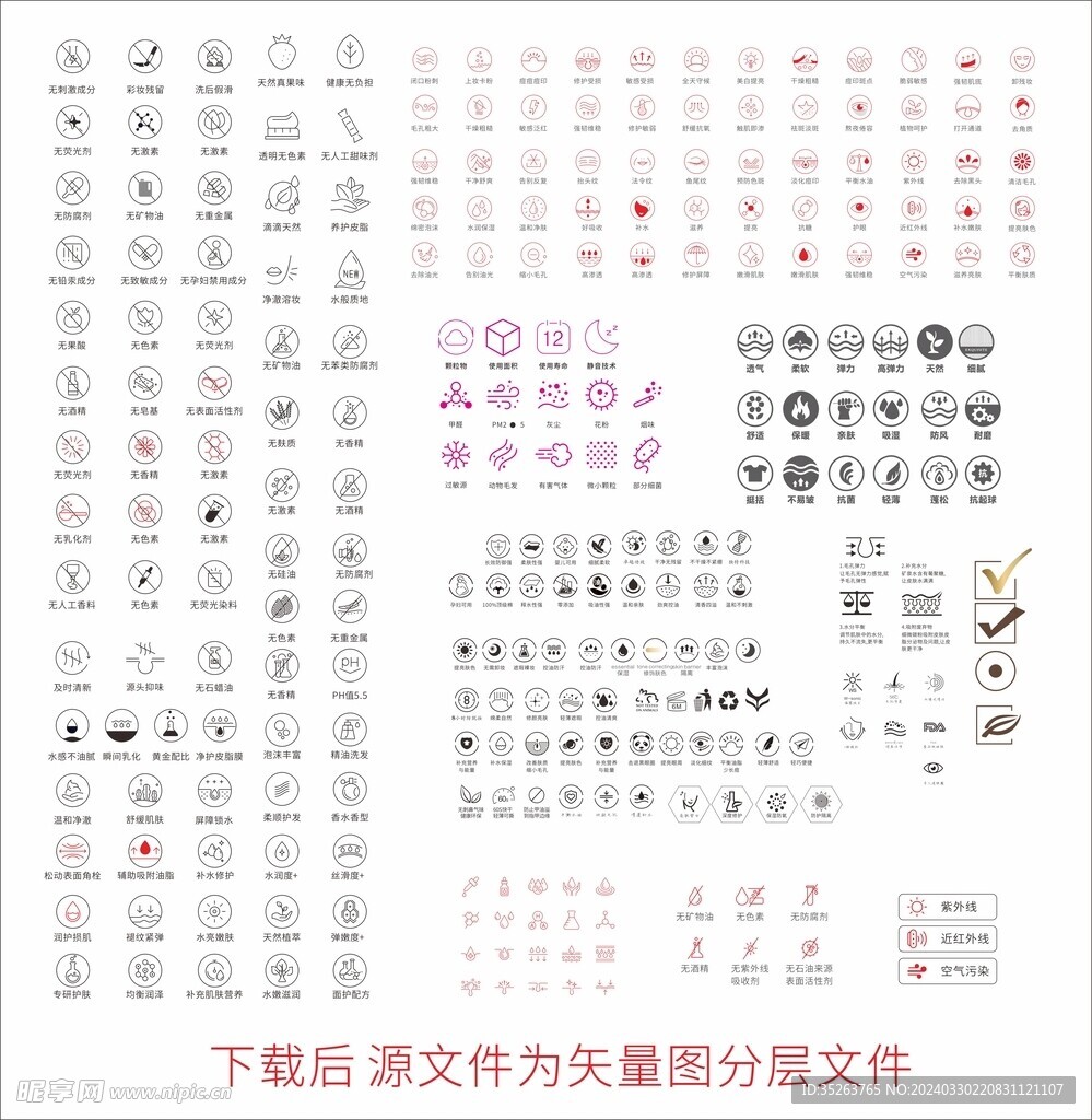 护肤品功效说明矢量图图标大全