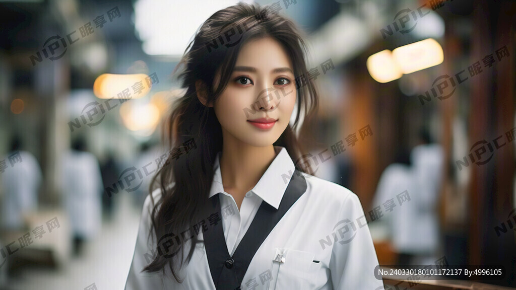 白衣女工美女