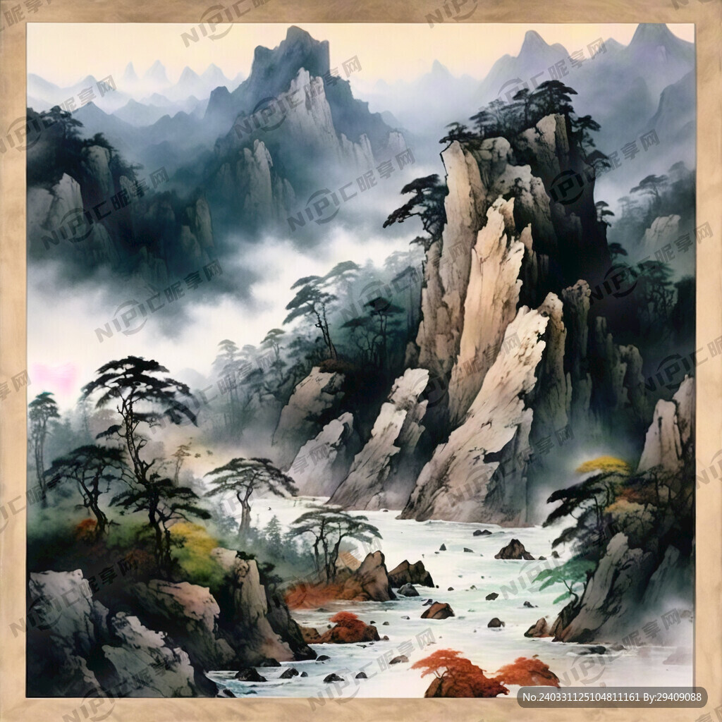 山谷 中国风 中国画 山水