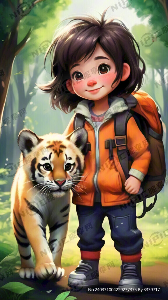 卡通 小学生保护东北虎