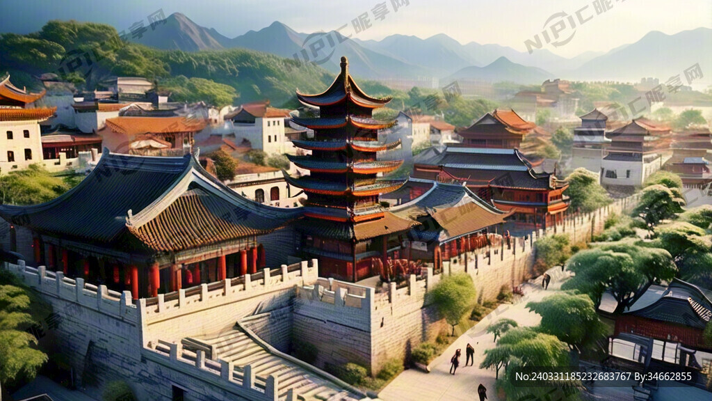 明清中国古城鸟瞰图 建筑不太多