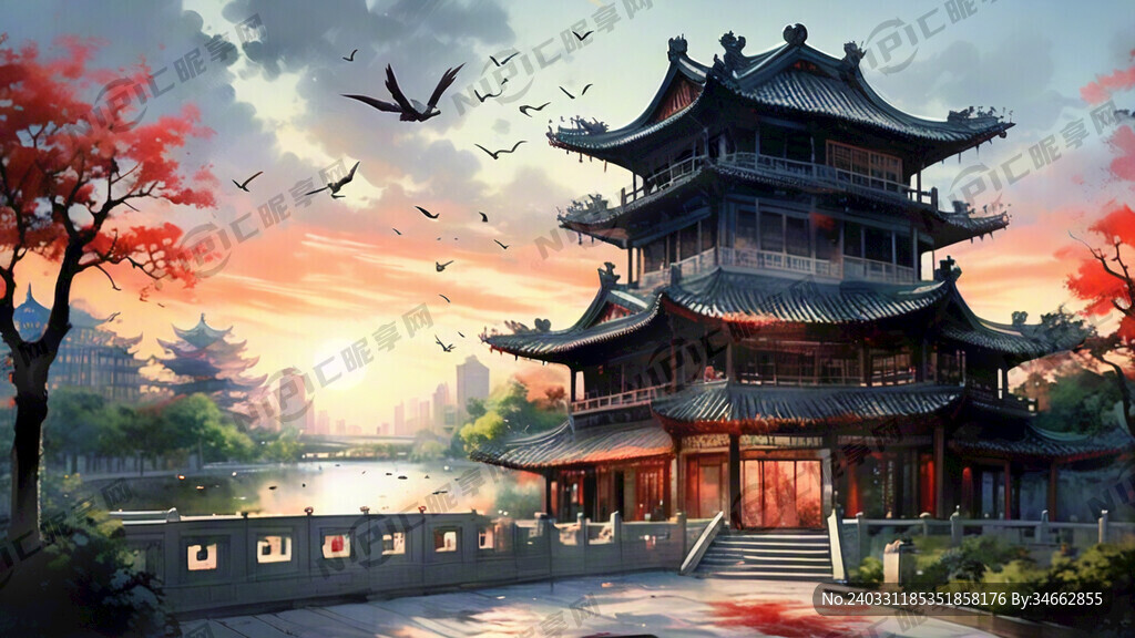 明清中国文昌阁古建筑 清晨时分