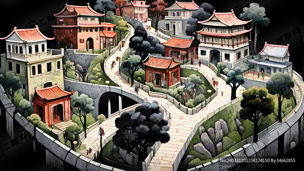 画一个老城市鸟瞰图 现代风格