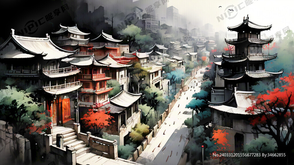 画一个老城市鸟瞰图 相隔遥远